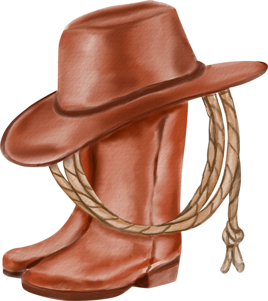 Watercolor Cowboy Boot, Rope  and Hat Cutout